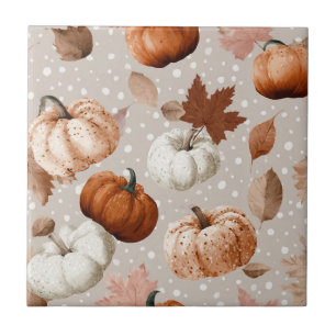 Rustic Autumn Pumpkins & Fall Leaves (2) Tile