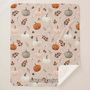 Rustic Autumn Pumpkins & Fall Leaves Sherpa Blanket