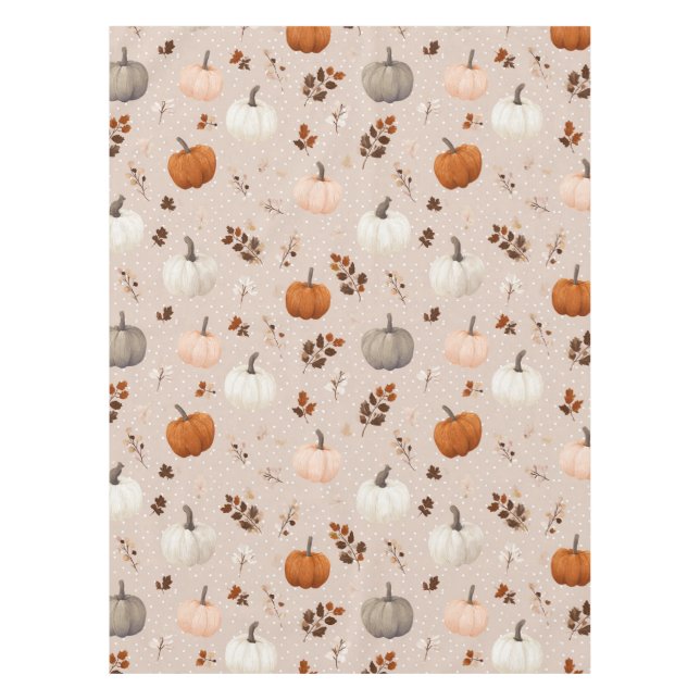 Rustic Autumn Pumpkins & Fall Leaves Tablecloth (Front)