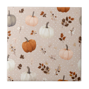 Rustic Autumn Pumpkins & Fall Leaves Tile