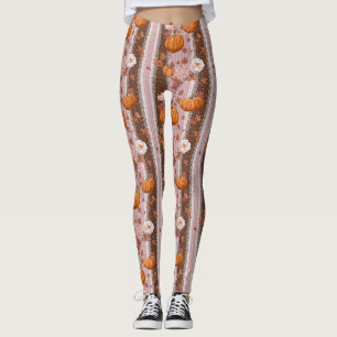 Rustic Autumn Pumpkins & Floral Lace Seamless Leggings