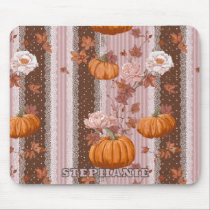 Rustic Autumn Pumpkins & Floral Lace Seamless Mouse Pad