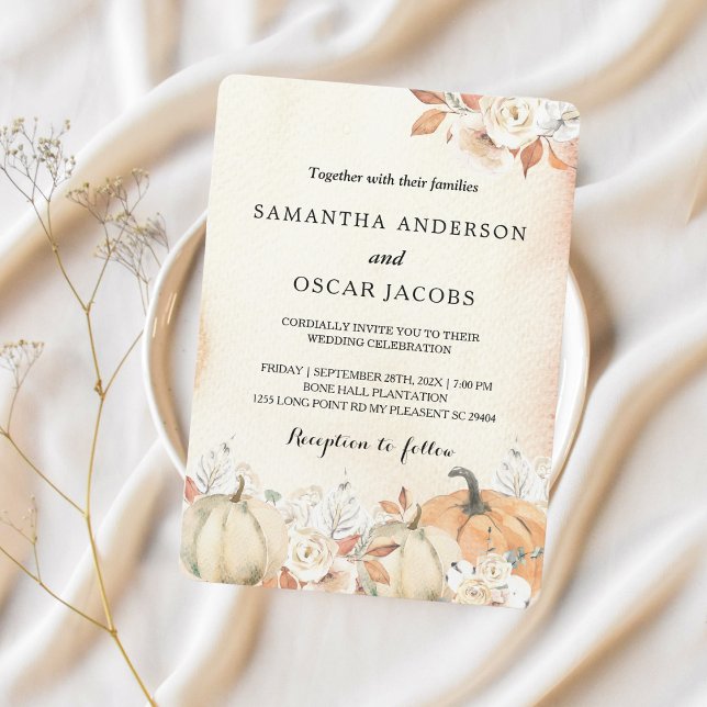 Rustic Autumn Pumpkins & Flowers  Invitation (Creator Uploaded)
