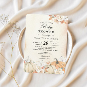 Rustic Autumn Pumpkins & Flowers Invitation
