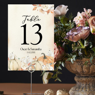 Rustic Autumn Pumpkins & Flowers  Table Number