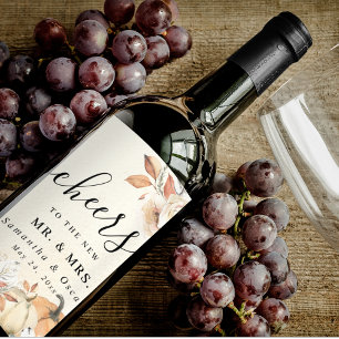 Rustic Autumn Pumpkins & Flowers  Wine Label