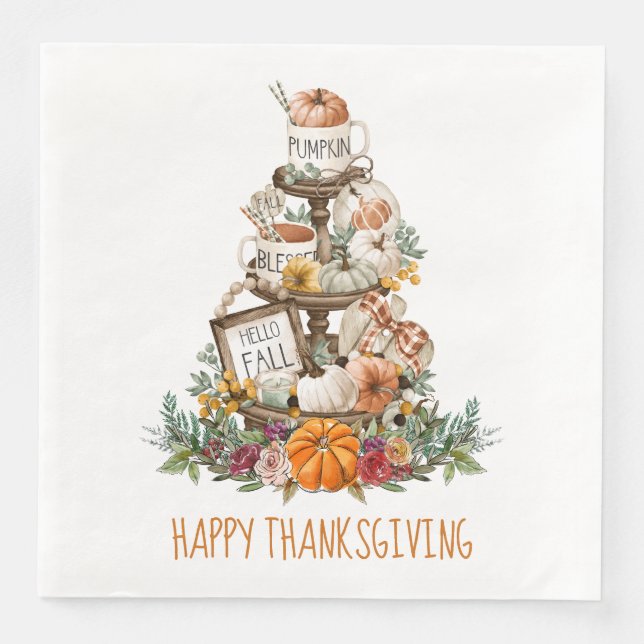Rustic Autumn Pumpkins Happy Thanksgiving  Napkin (Front)