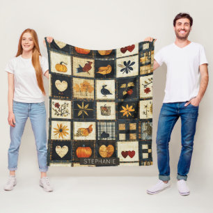 Rustic Autumn Quilt Pattern Farmhouse Patchwork Fleece Blanket