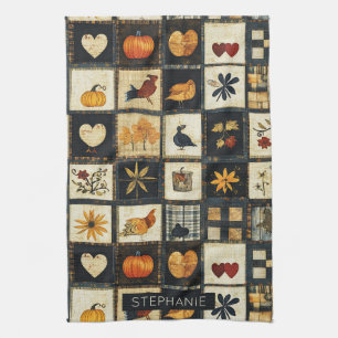 Rustic Autumn Quilt Pattern Farmhouse Patchwork Tea Towel