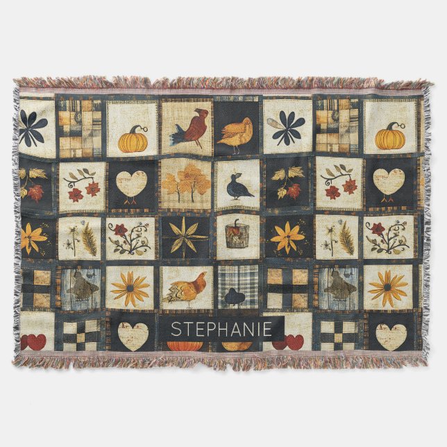 Rustic Autumn Quilt Pattern | Farmhouse Patchwork Throw Blanket (Front)