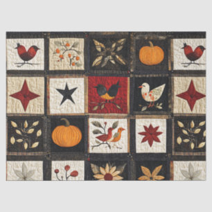 Rustic Autumn Quilt Pattern Harvest Folk Motifs Tissue Paper