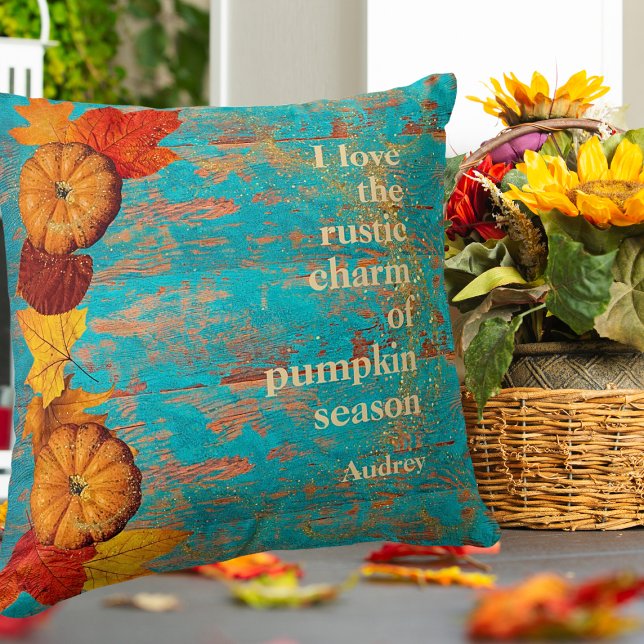 Rustic Autumn Red Leaves & Pumpkins Inspirational Cushion (Creator Uploaded)
