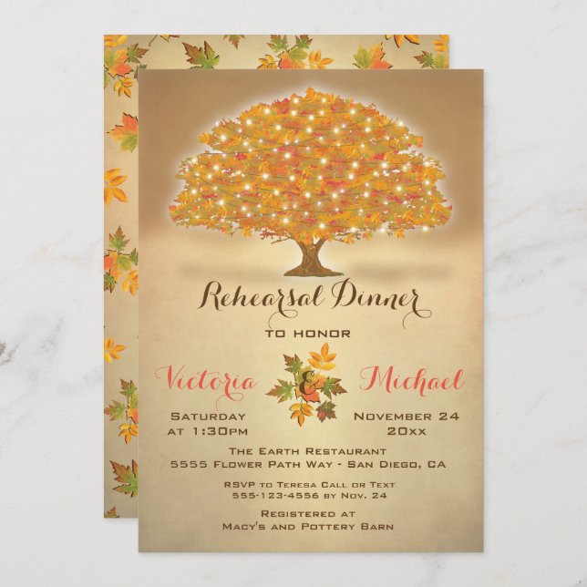 Rustic Autumn Rehearsal Dinner with twinkle lights Invitation (Front/Back)