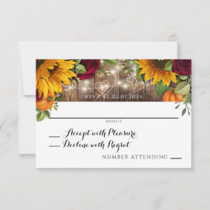 Rustic Autumn Rose, Sunflower Pumpkin RSVP Card