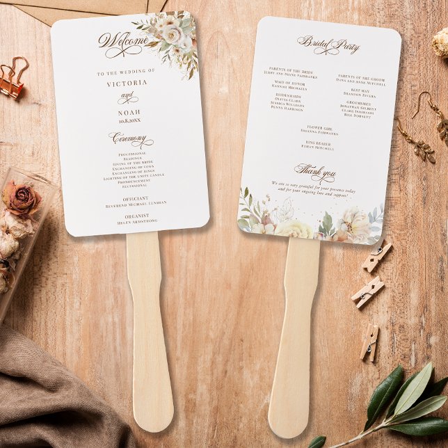 Rustic Autumn Roses Botanical Program Hand Fan (Creator Uploaded)