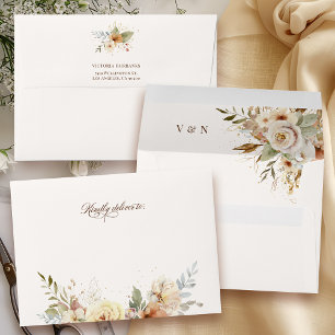 Rustic Autumn Roses Botanical Script Envelope