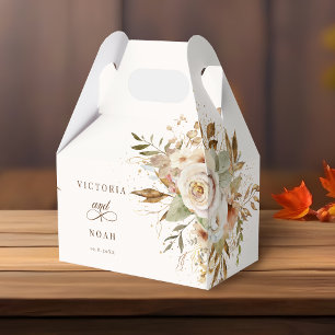 Rustic Autumn Roses Botanical Script Favour Box