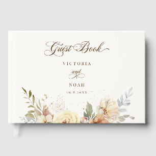 Rustic Autumn Roses Botanical Script Guest Book