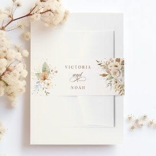 Rustic Autumn Roses Botanical Script Invitation Belly Band