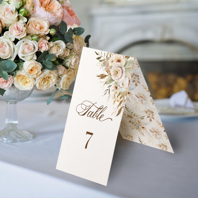 Rustic Autumn Roses Botanical Script Table Number (Creator Uploaded)
