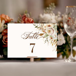 Rustic Autumn Roses Botanical Script Table Number<br><div class="desc">The romance of an Autumn wedding is captured in this elegant design featuring watercolor roses and greenery in warm Fall colours of terracotta, ivory, rust, chestnut, dusty blue and sage green with touches of gold sparkles. This design also features unique text graphics in a custom calligraphy script font with colour...</div>