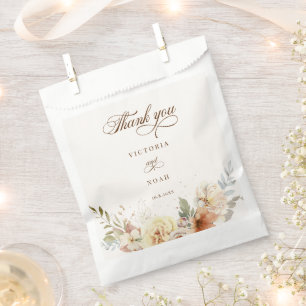 Rustic Autumn Roses Botanical Script Thank You Favour Bags