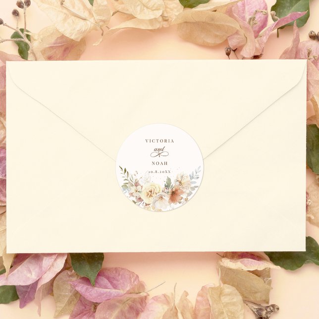 Rustic Autumn Roses Watercolor Botanical  Classic Round Sticker (Creator Uploaded)