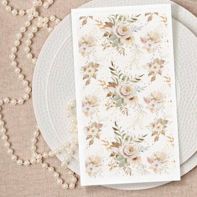 Rustic Autumn Roses Watercolor Botanical Napkin (Creator Uploaded)