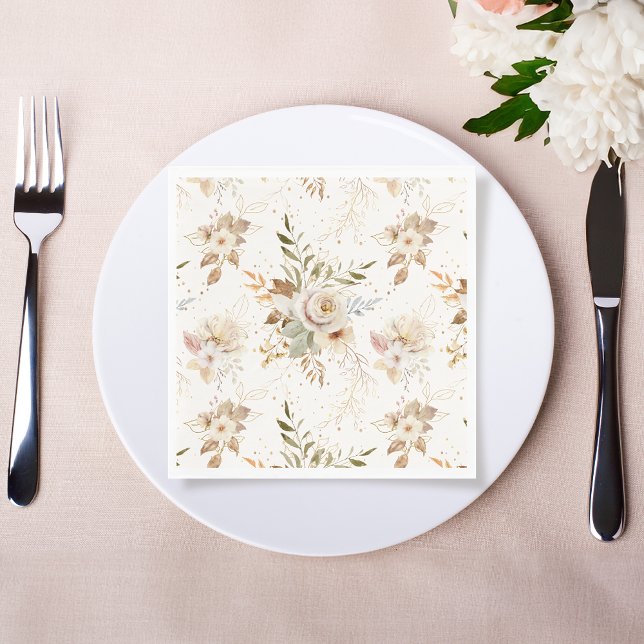 Rustic Autumn Roses Watercolor Botanical  Napkin (Creator Uploaded)