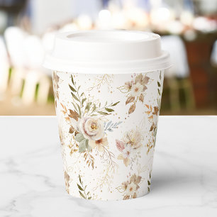 Rustic Autumn Roses Watercolor Botanical  Paper Cups