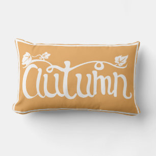 Rustic Autumn Script & Leaves Lumbar Cushion