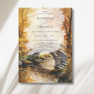 Rustic Autumn Stone Bridge River Fall Wedding Invitation