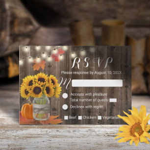 Rustic Autumn Sunflower Jar Pumpkin Wedding RSVP