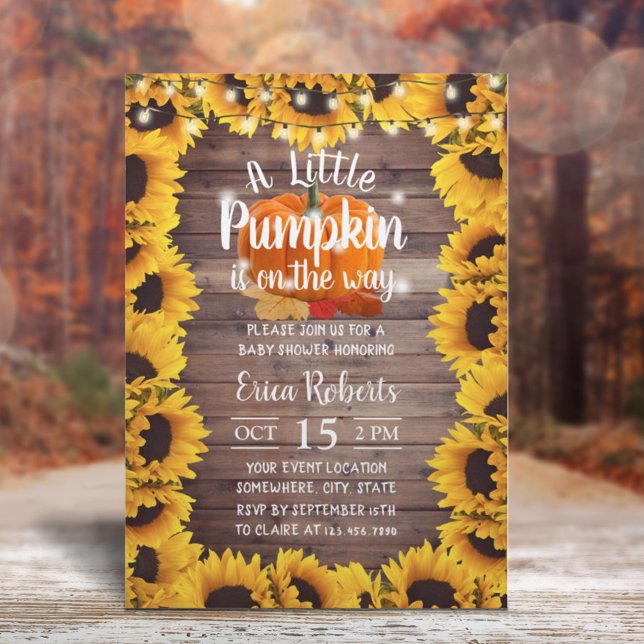 Rustic Autumn Sunflower Little Pumpkin Baby Shower Invitation (Creator Uploaded)