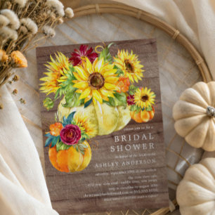 Rustic Autumn Sunflower Pumpkin Bridal Shower Invitation