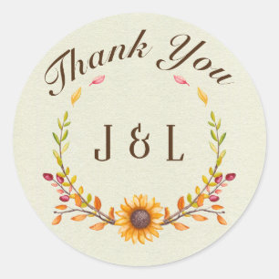 Rustic Autumn Sunflower Thank You Classic Round Sticker