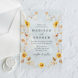 Rustic Autumn Sunflowers and Wildflowers Wedding Acrylic Invitations