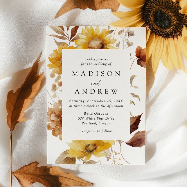 Rustic Autumn Sunflowers and Wildflowers Wedding Invitation (Creator Uploaded)