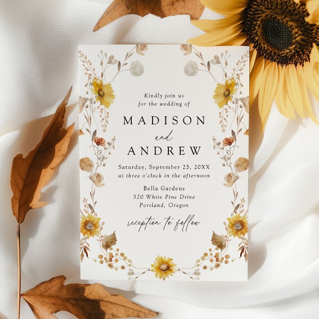 Rustic Autumn Sunflowers and Wildflowers Wedding Invitation (Creator Uploaded)