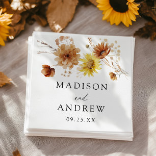 Rustic Autumn Sunflowers and Wildflowers Wedding Napkin