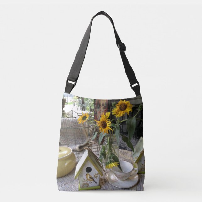 Rustic Autumn Sunflowers Bird House Country Crossbody Bag (Front)