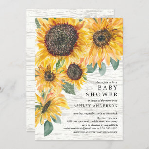 Rustic Autumn Sunflowers Floral Baby Shower Invitation