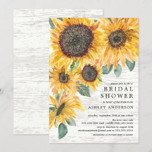 Rustic Autumn Sunflowers Floral Bridal Shower Invitation