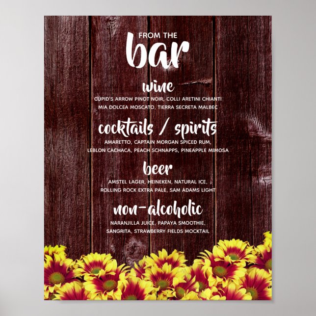 Rustic Autumn Sunflowers on Fence Wedding Poster (Front)