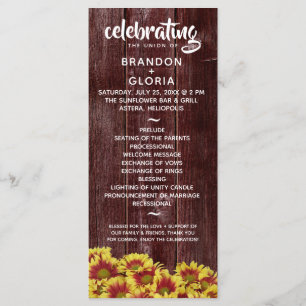 Rustic Autumn Sunflowers on Fence Wedding Programme