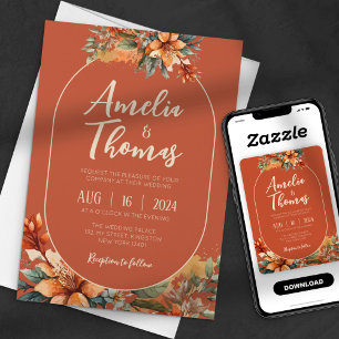 Rustic Autumn Terracotta Watercolor Floral Wedding Invitation