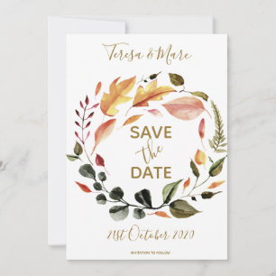 Rustic Autumn Tones Watercolor Floral Pattern Save The Date