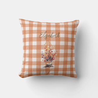 Rustic Autumn Tree Personalised Gingham  Cushion