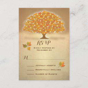 Rustic Autumn Tree RSVP with twinkle lights Card