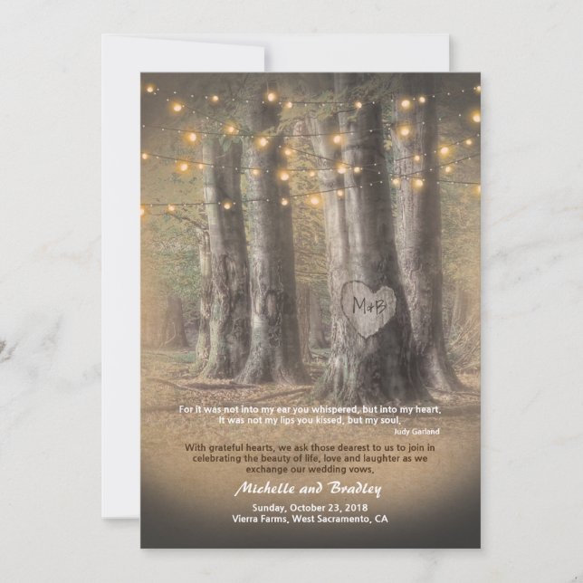 Rustic Autumn Tree String Lights Informal Wedding Invitation (Front)